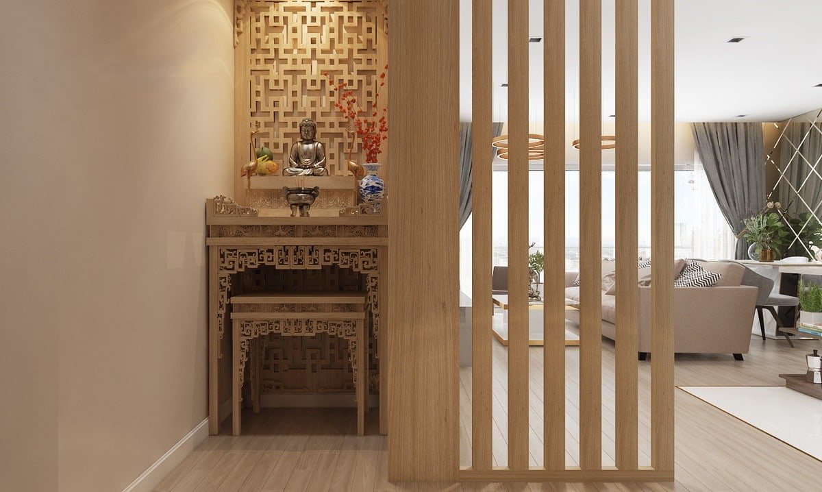 thiết kế phòng khách chung cư có bàn thờ 