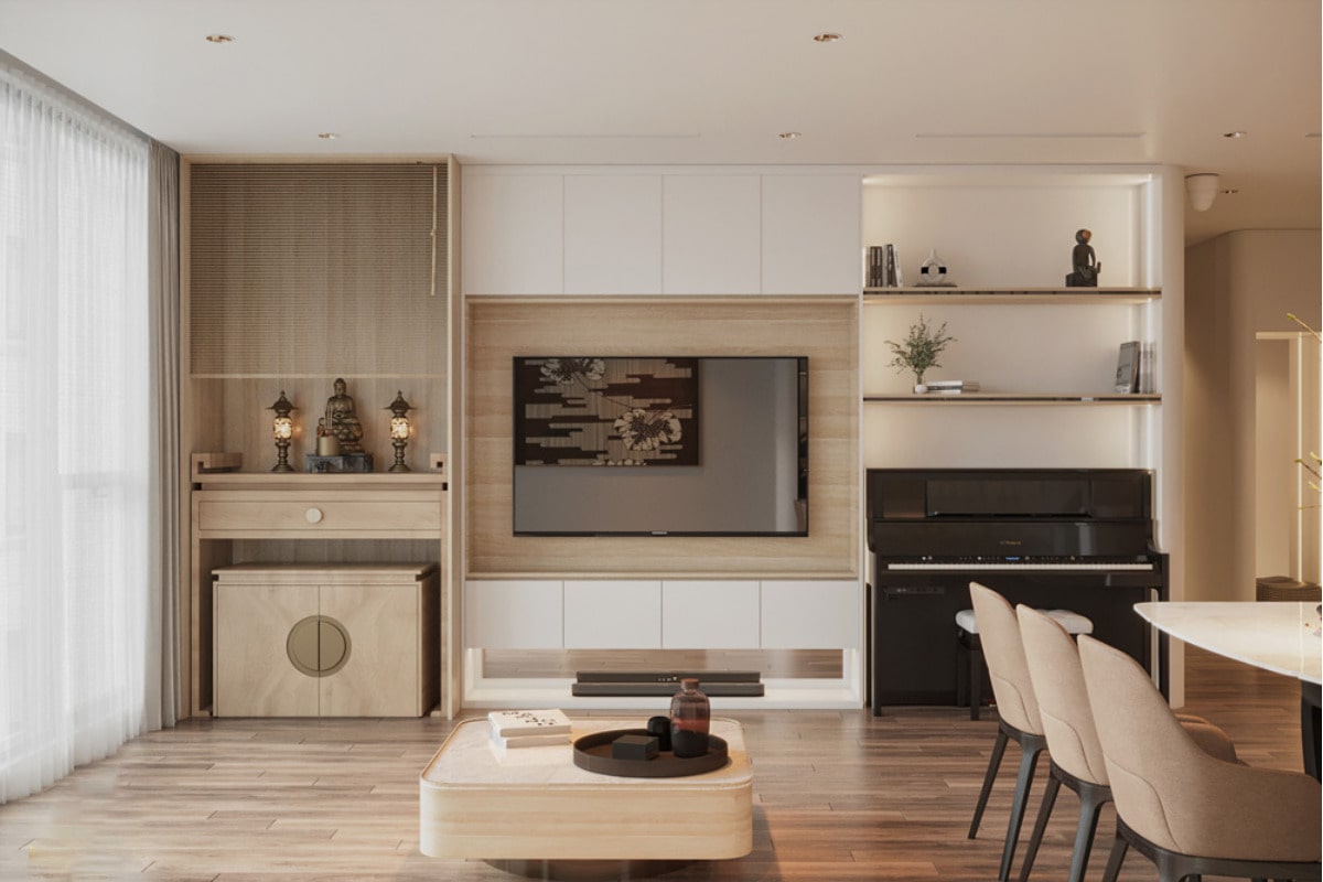 thiết kế phòng khách chung cư có bàn thờ