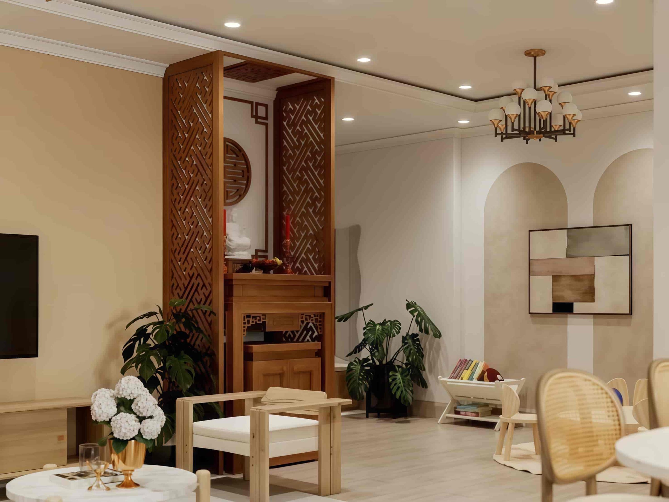 phòng khách có bàn thờ