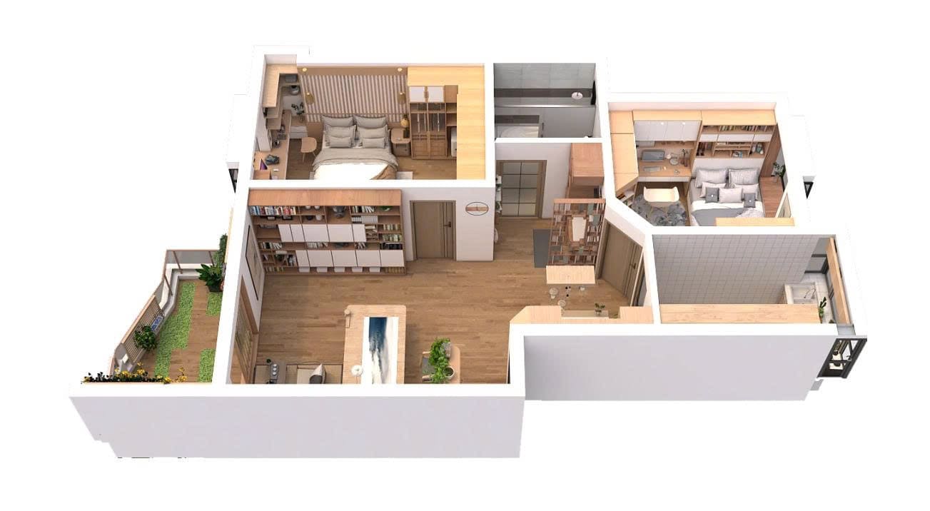 Bố trí nội thất chung cư 2 phòng ngủ 