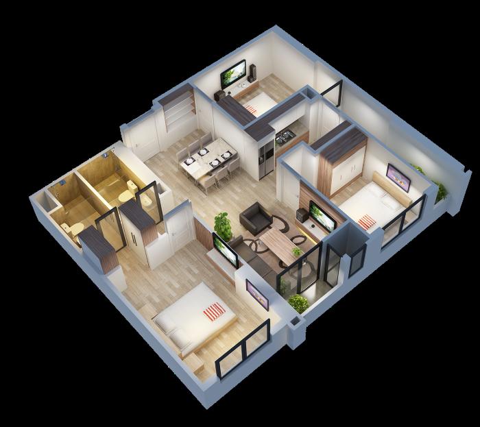 thiết kế căn hộ 100m2